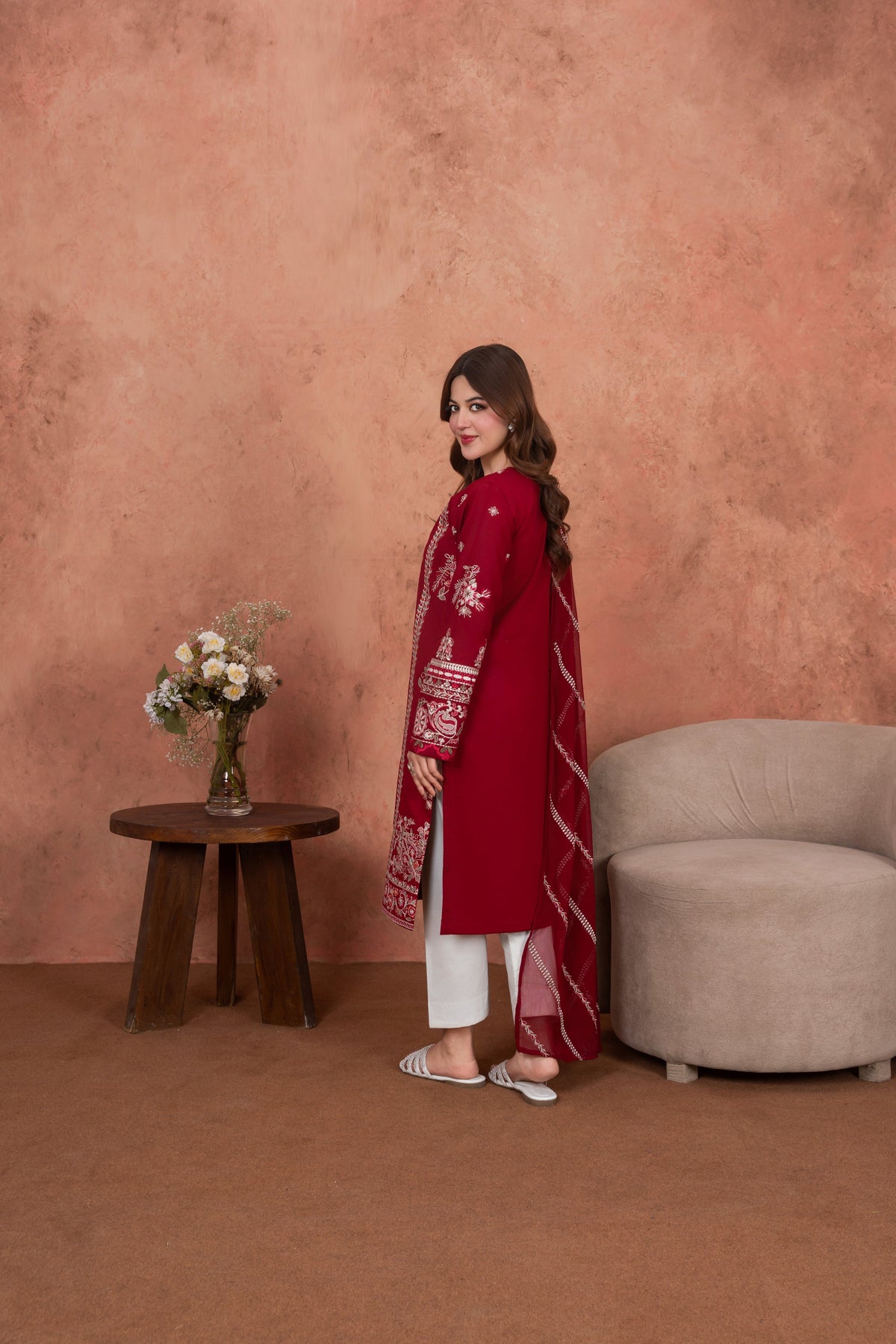 Burgundy Royale Festive-Embroidered 3pc
