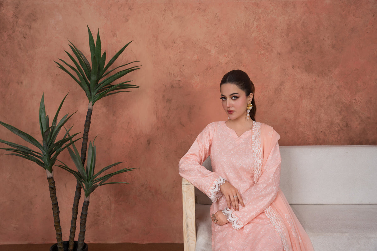 Peach Opaline Heirloom-Embroidered 3pc