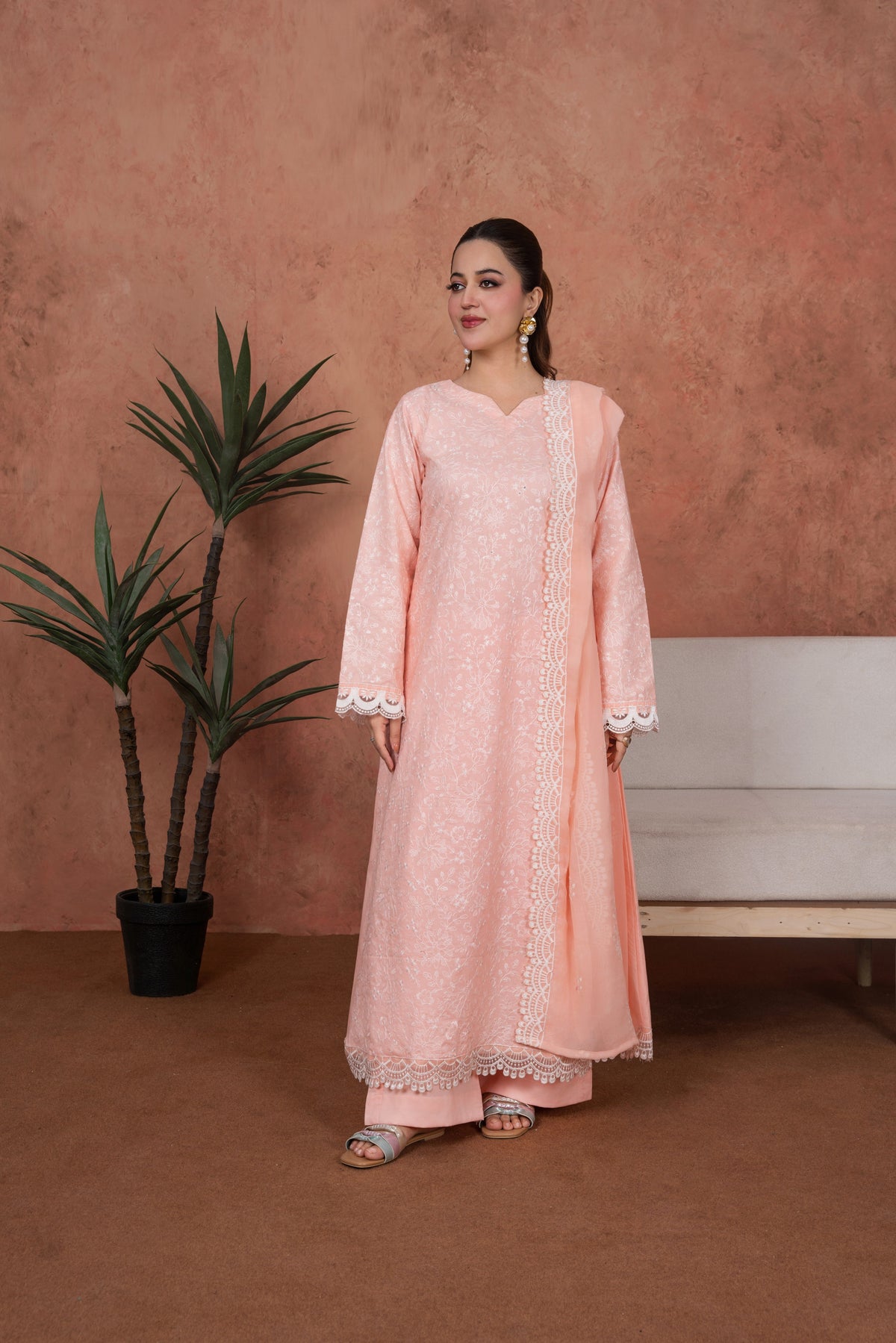 Peach Opaline Heirloom-Embroidered 3pc
