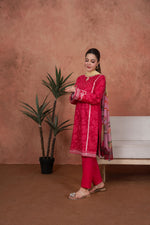Fuchsia Cameo Trim-Embroidered 3pc