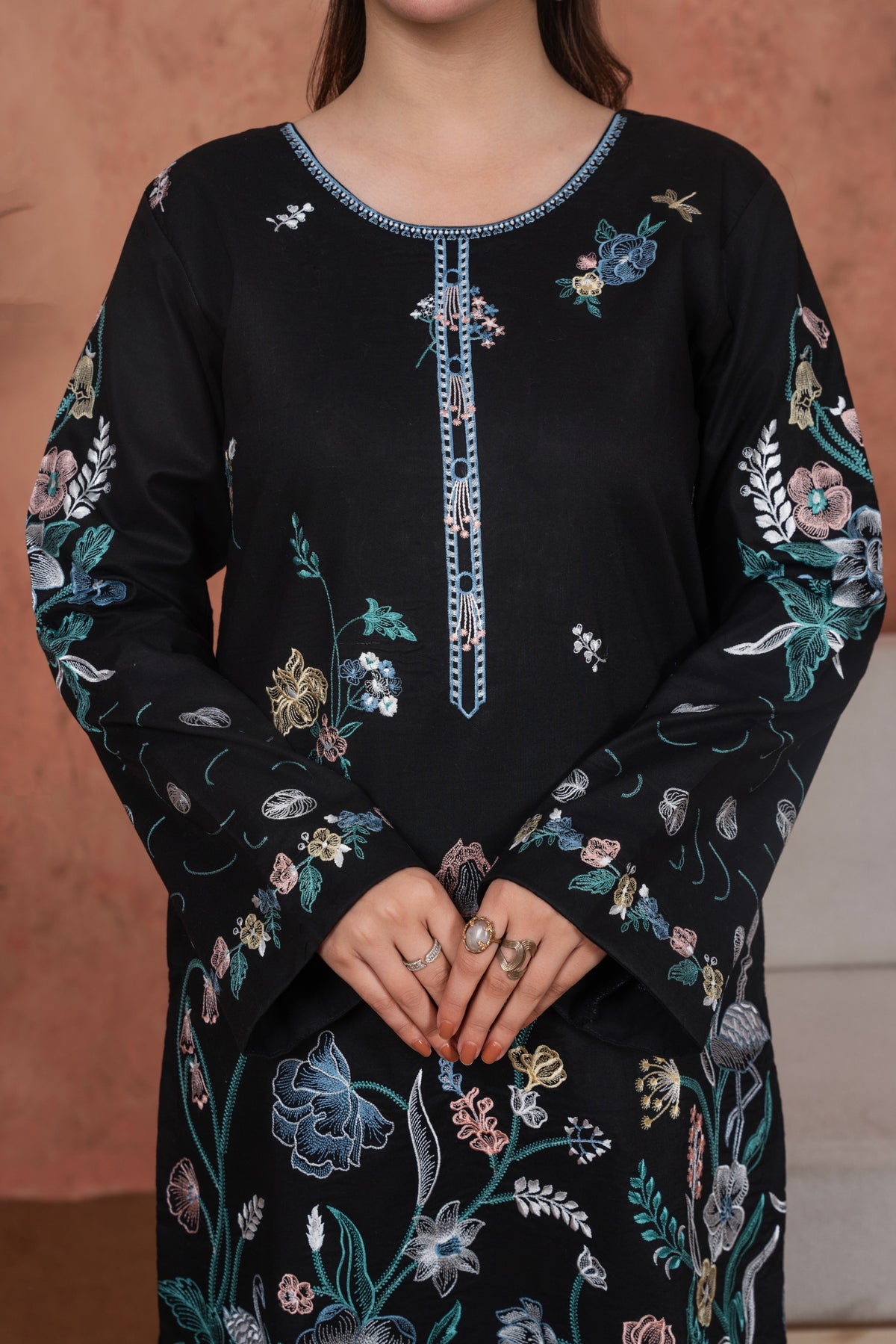 Noir Botanica Statement-Embroidered 3pc