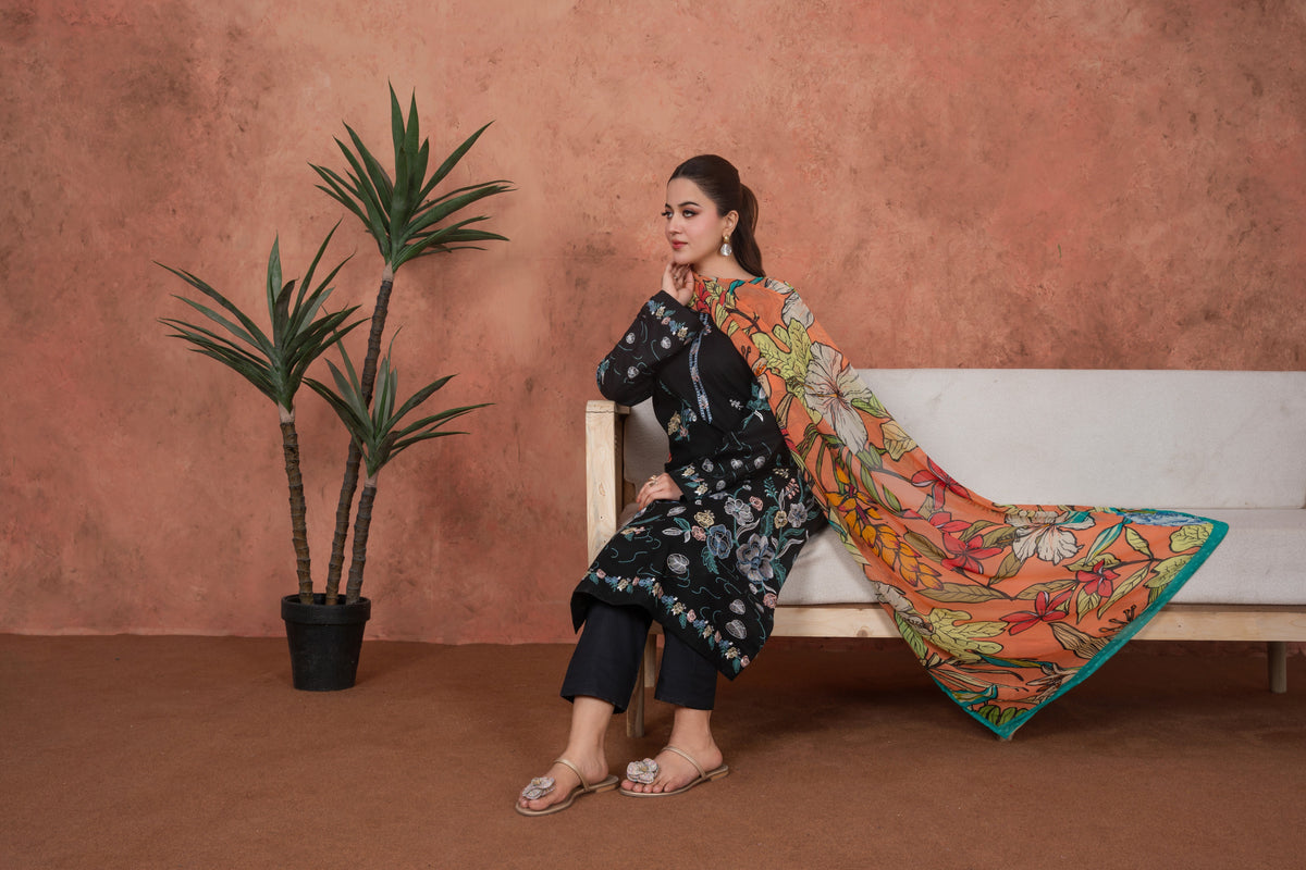Noir Botanica Statement-Embroidered 3pc
