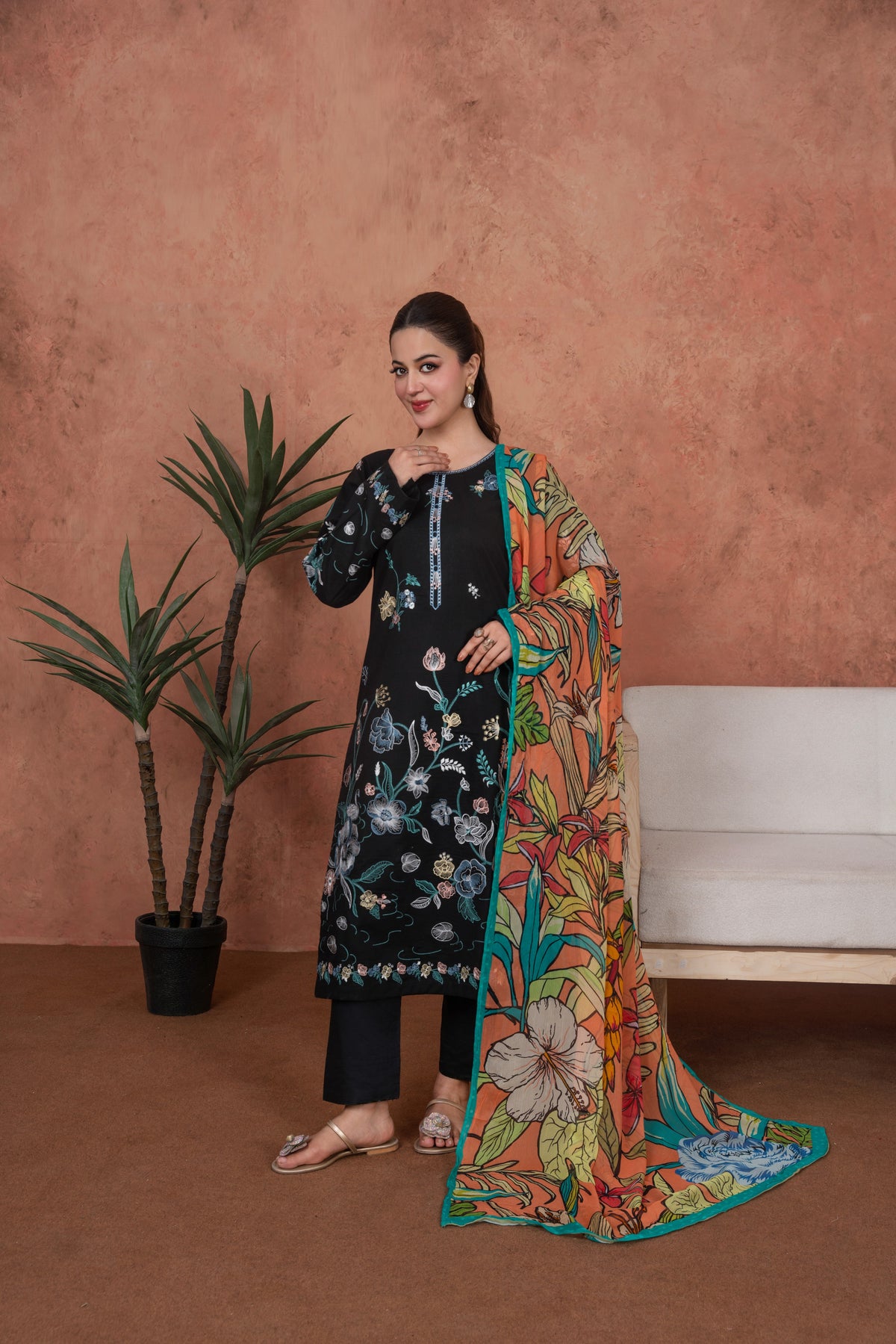 Noir Botanica Statement-Embroidered 3pc