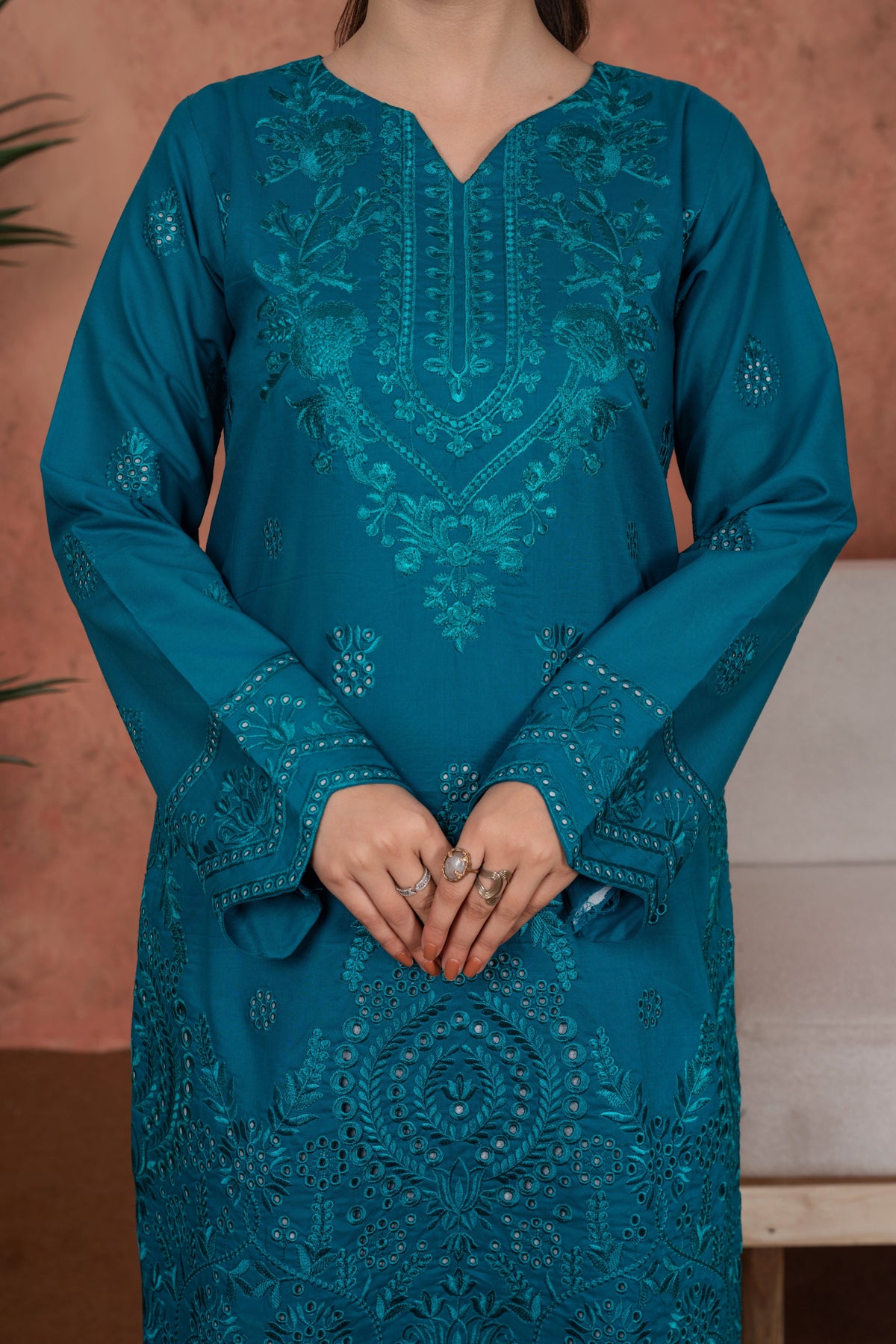 Teal Sultanate-Embroidered 3pc