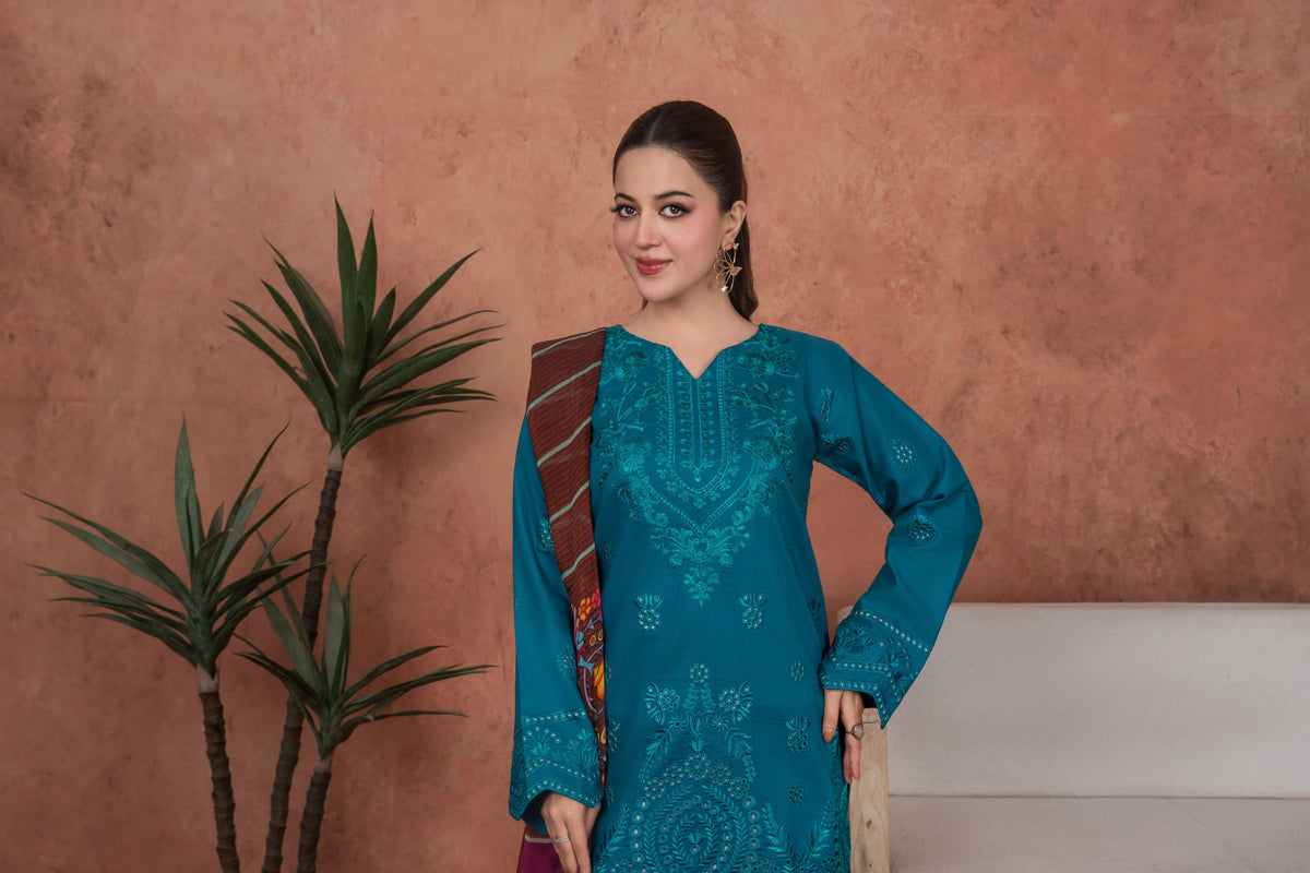 Teal Sultanate-Embroidered 3pc
