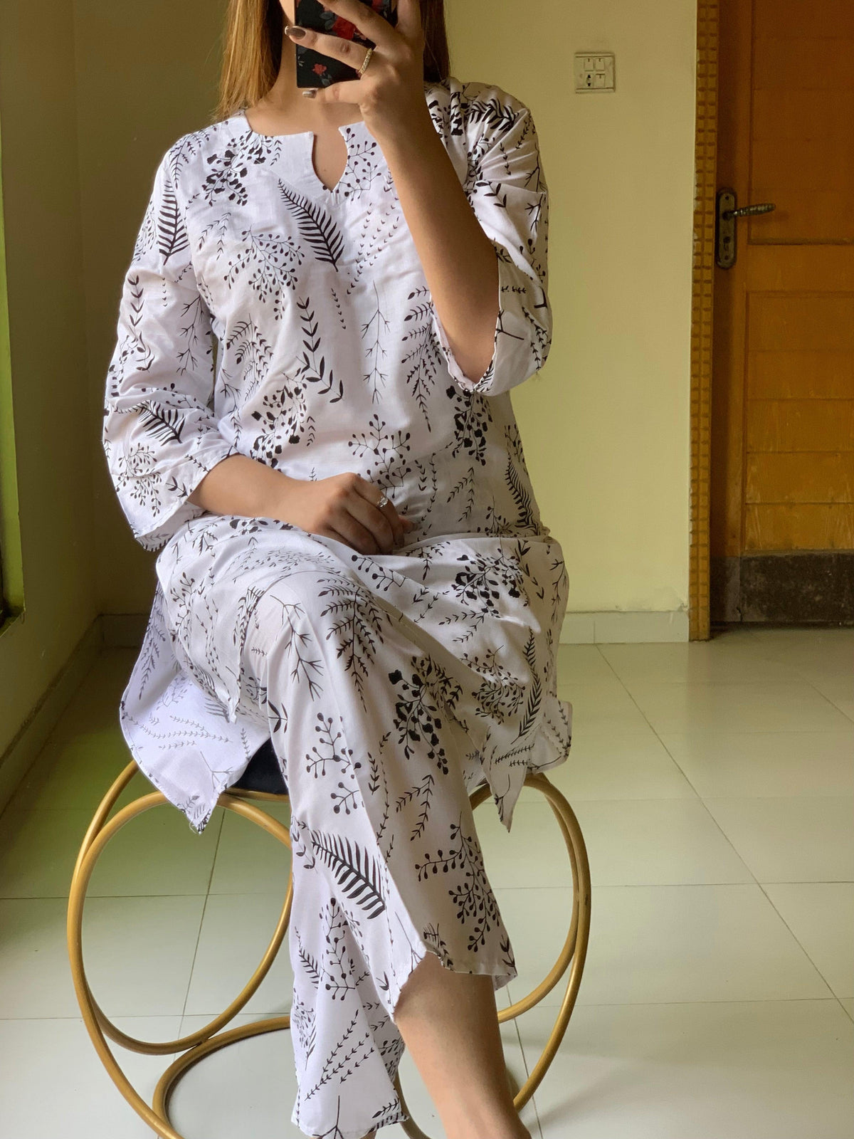 Floral Leaf Print 2Pcs Stitched