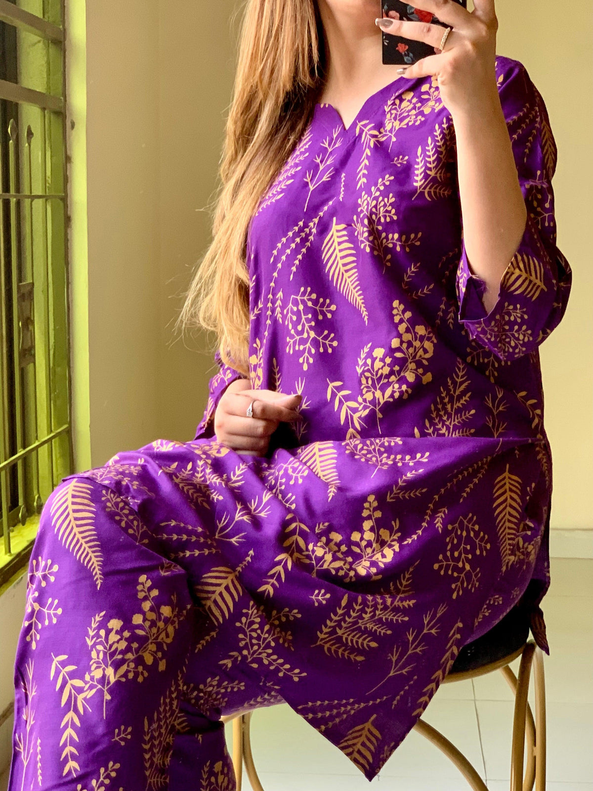 Floral Leaf Print 2Pcs Stitched