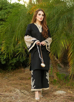 ALMOND PLAZZO BLACK STICHTED 2PCS - zaibehoorzaibehoor