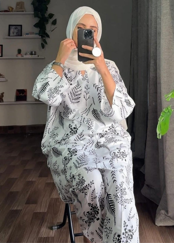 Floral Leaf Print 2Pcs Stitched