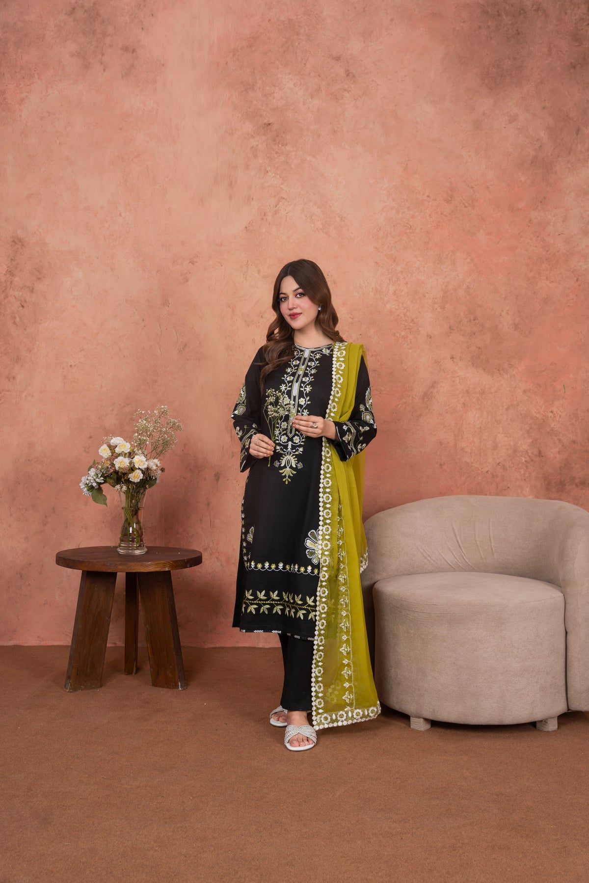 Midnight Zari Garden-Embroidered 3pc