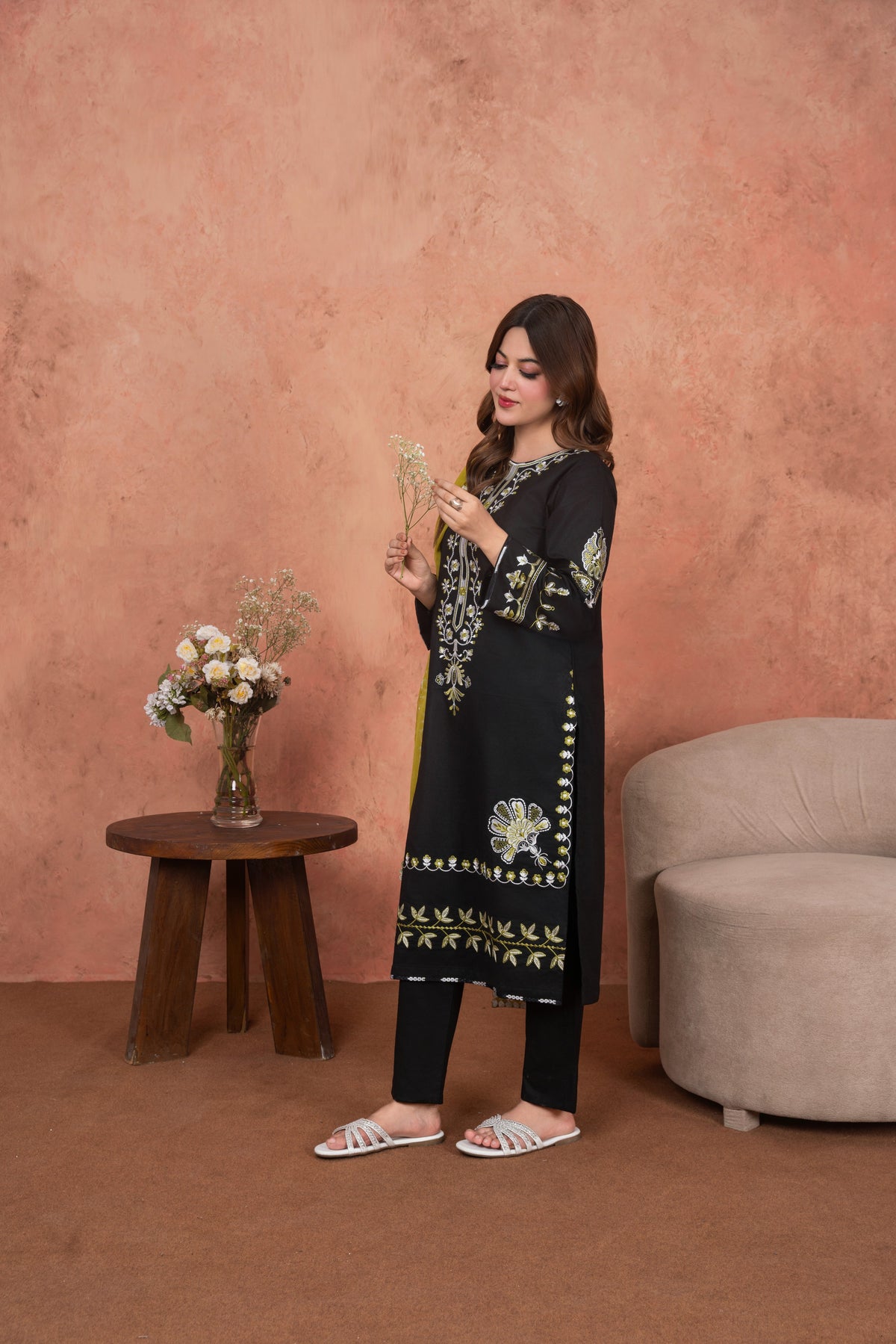 Midnight Zari Garden-Embroidered 3pc