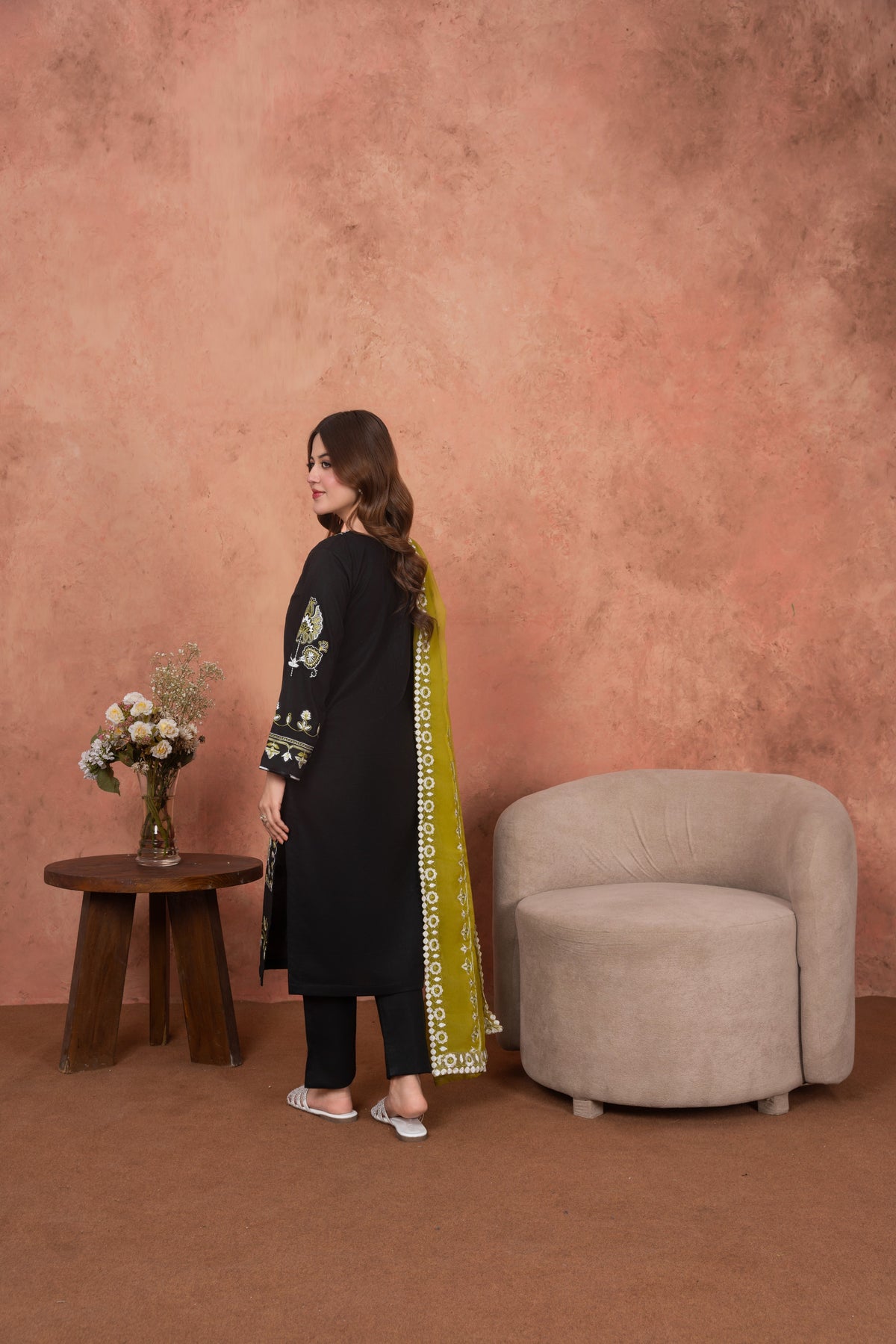 Midnight Zari Garden-Embroidered 3pc
