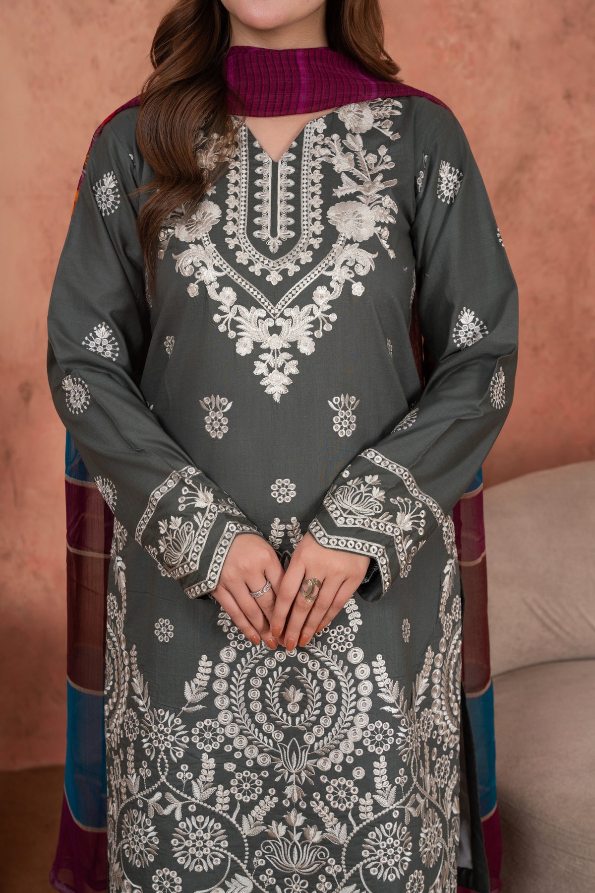 Ashen Silver Whitework-Embroidered 3pc