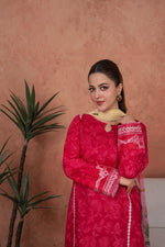 Fuchsia Cameo Trim-Embroidered 3pc