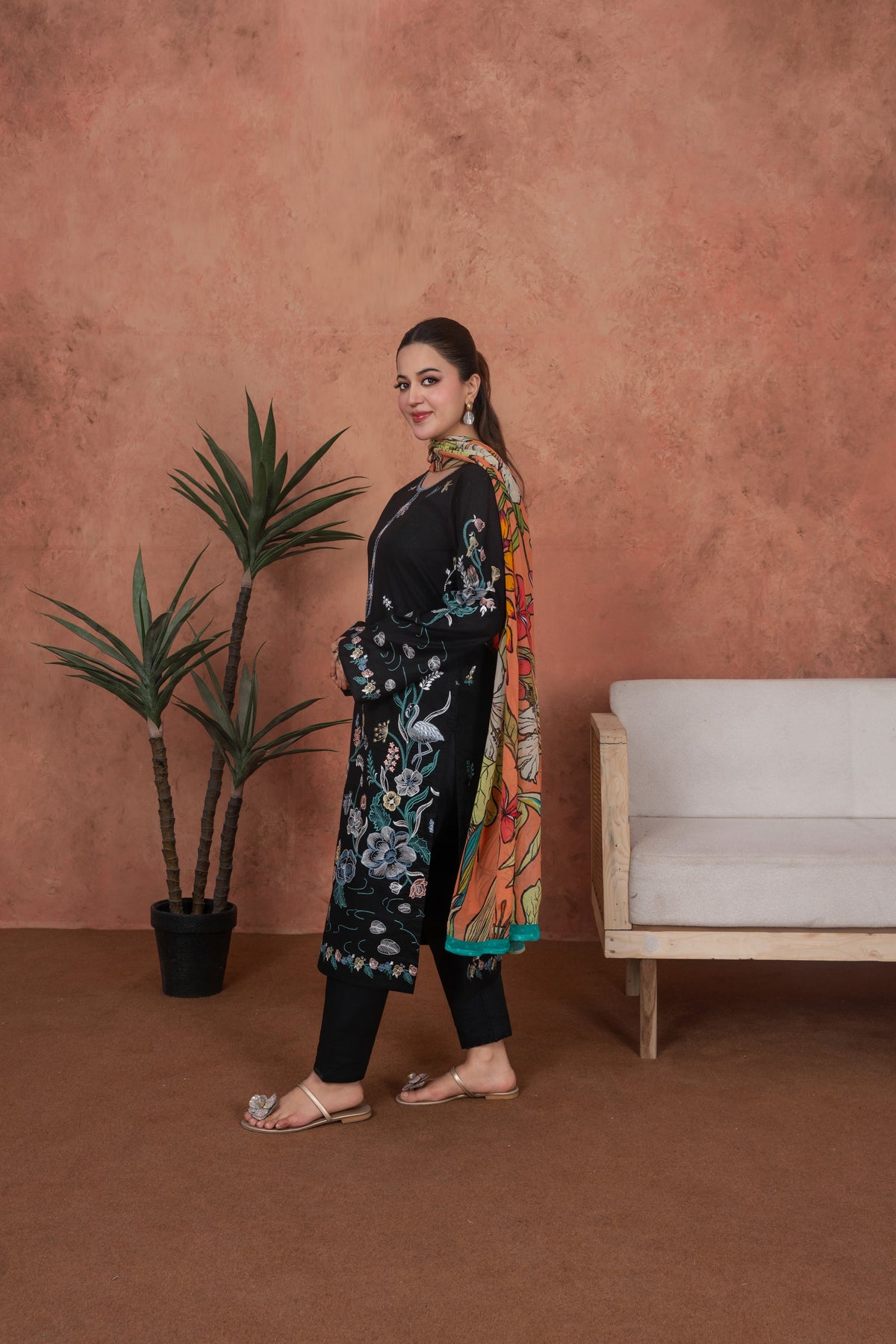 Noir Botanica Statement-Embroidered 3pc