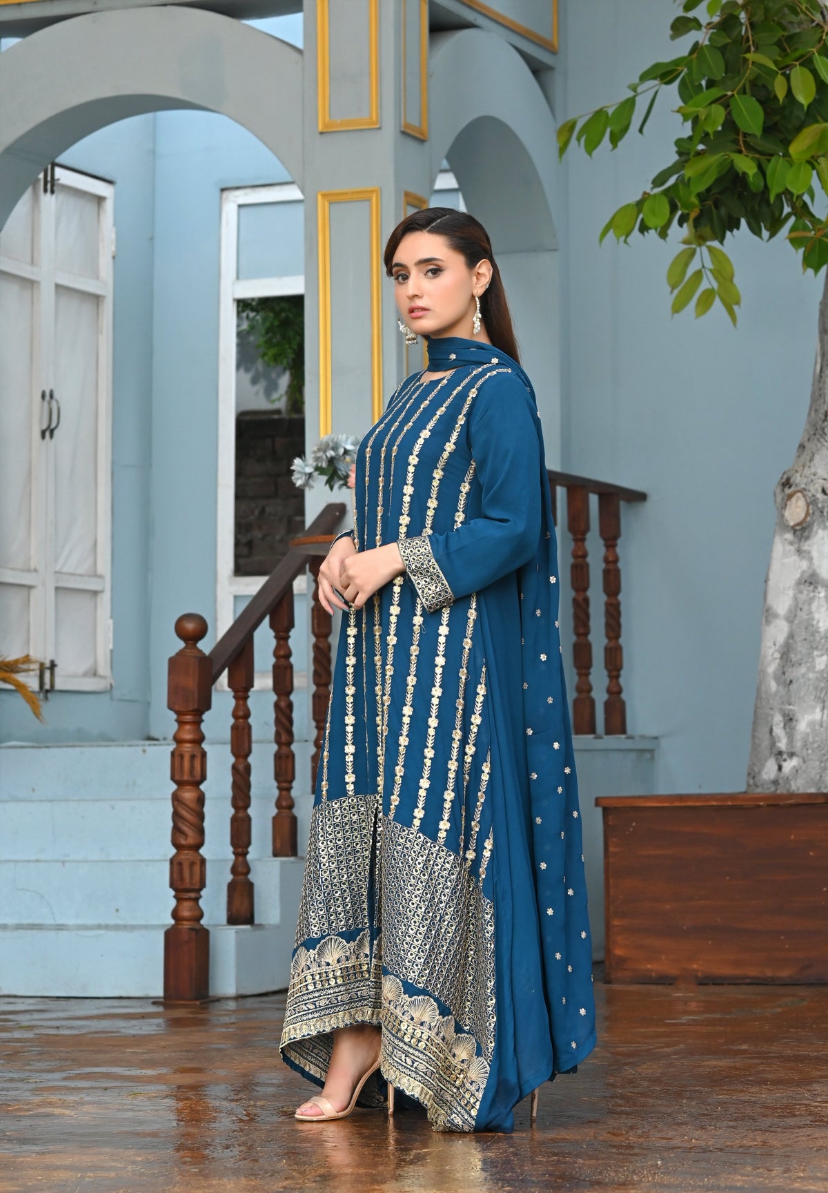 Embroidery Long Frock Stitched 3-pc