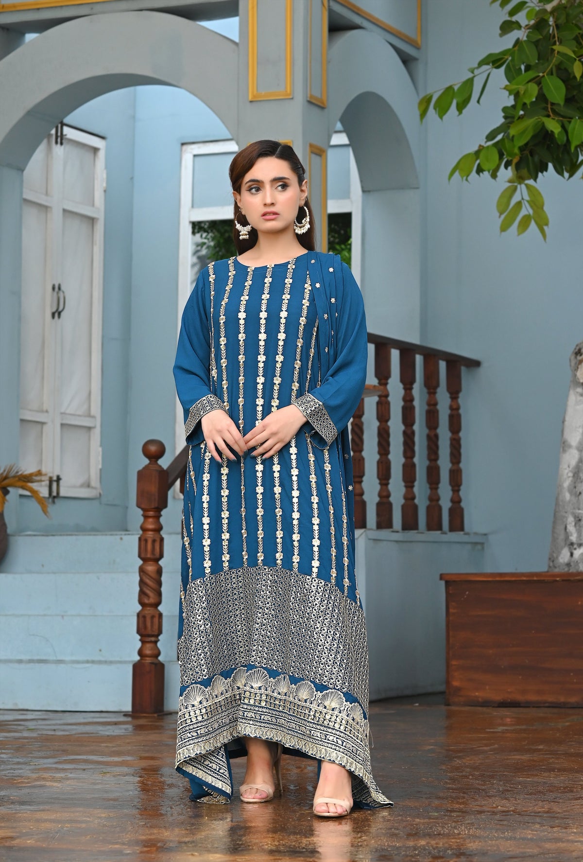 Embroidery Long Frock Stitched 3-pc